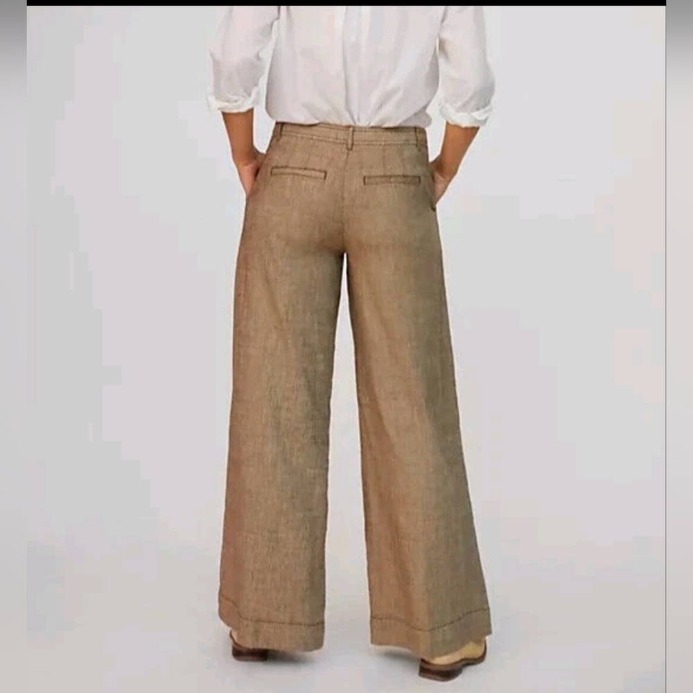 Anthropologie Linen Low-Rise Wide Leg Pants Tan Beige Waist 29 - Picture 7 of 15